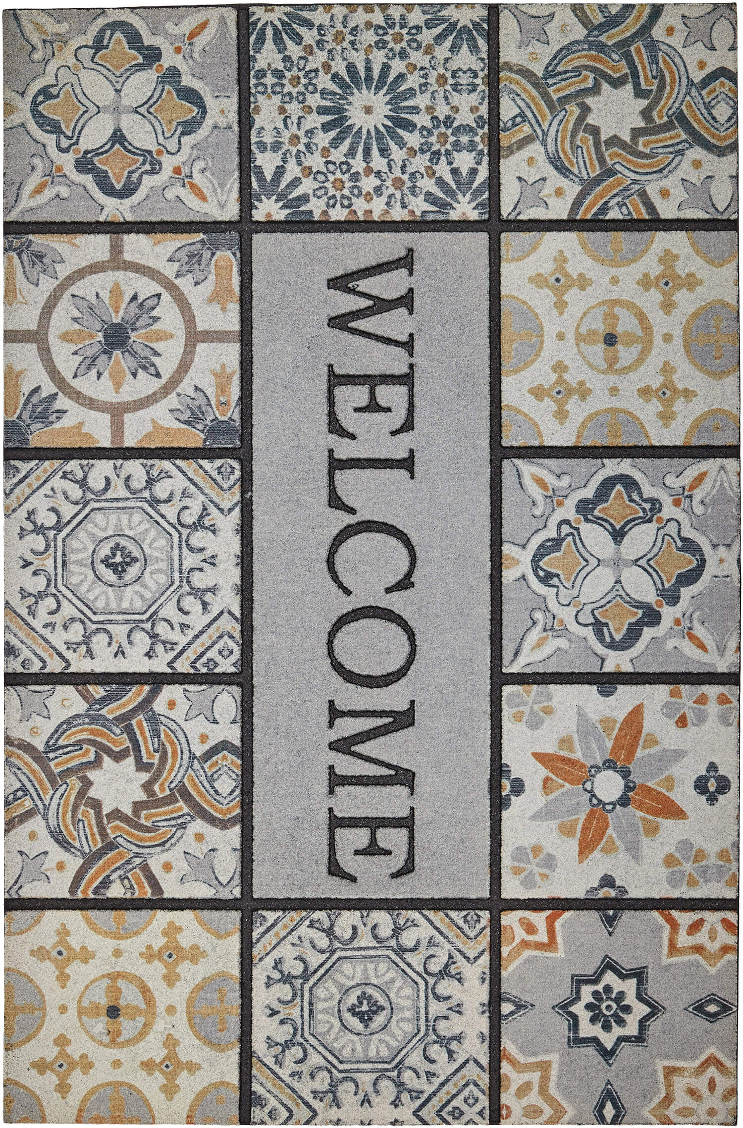 Mohawk Doorscapes Estate Mat Welcome Patina Tiles Grey